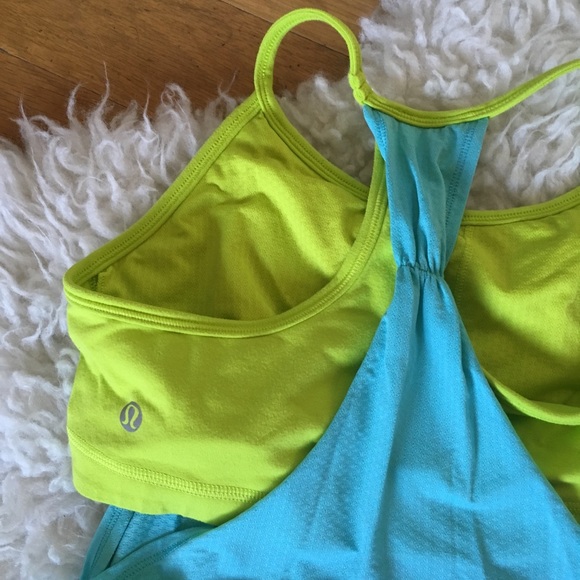 LULULEMON blue/lime green tank top w/ bra - Picture 4 of 5